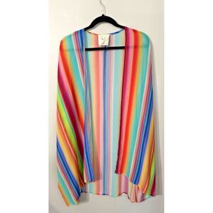Fantastic Fawn Women's‎ Medium Cardigan Kimono Multi color Rainbow Striped Boho